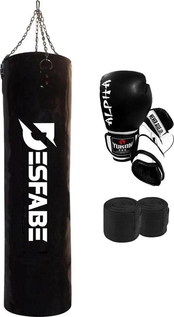 Desfabe Boxing Star 120X32 Cm Zincirli Boks Kum Torbası Siyah Boks Eldiveni El Sargı Bandajı - Image 1