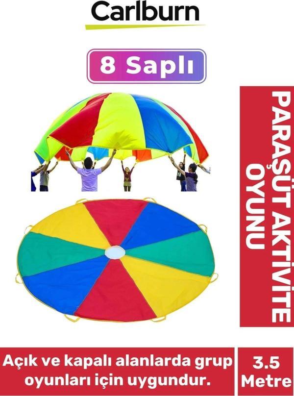 Gelişim Anaokulu Bahçe Grup 8 Tutamaç Saplı Canlı Renk Gökkuşağı 3.5 Metre Paraşüt Aktivite Oyunu - Image 1