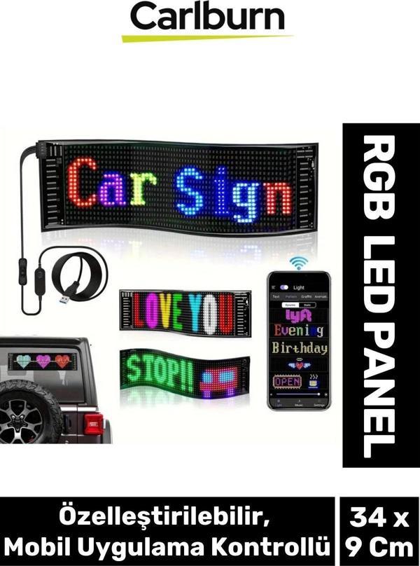 Taşınabilir Özelleştirilebilir Cama Yapıştırılan Mobil Uygulama Kontrollü Araç Oto RGB LED Panel - Image 1