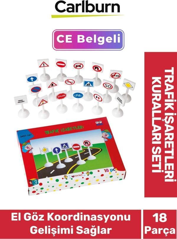Zeka Geliştirici Öğretici Eğitici Yol Ev Okul Plastik Trafik İşaretleri Kuralları 18 Parça Sembol - Image 1