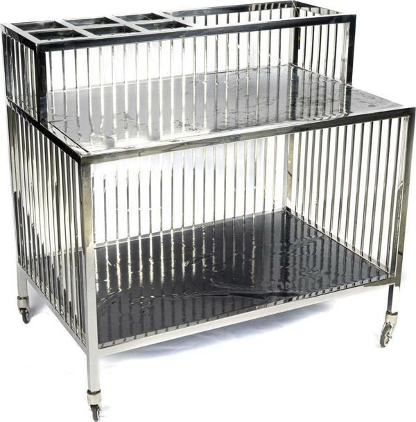 Mikasa Moor Siyah Camlı Gümüş Ayaklı Servis Arabası 80x51x77cm - Image 1