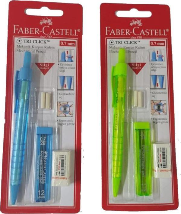 Faber-Castell L Tri Click Versatil Kalem Mavi-Yeşil 0.7 Mm+ Silgili Set 2'Li Set - Image 1