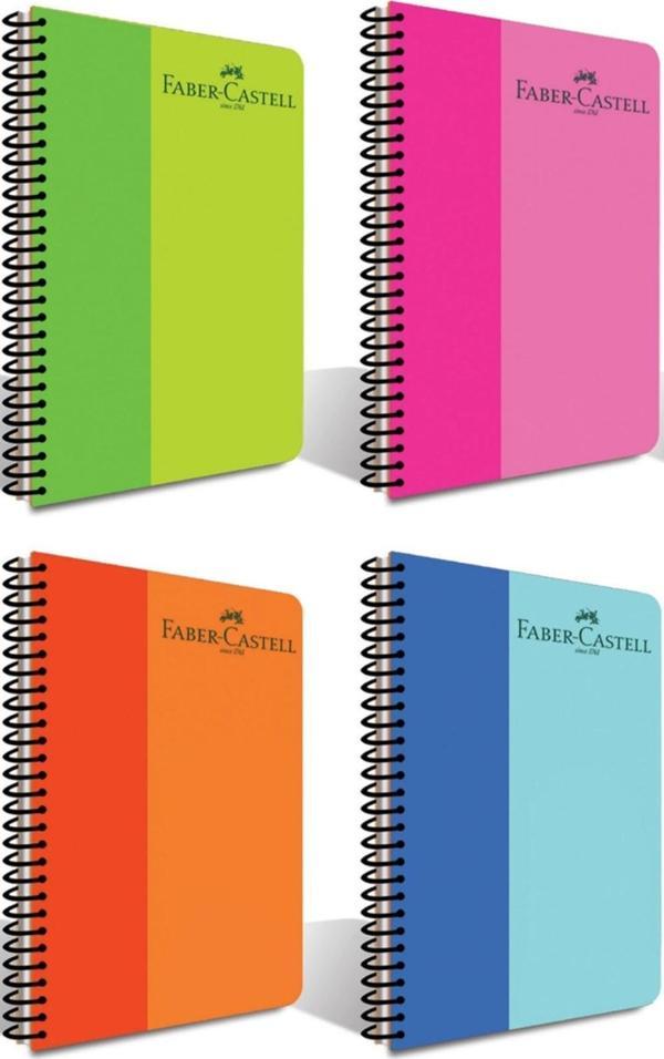Faber-Castell Bicolor Spiralli Plastik Kapak Defter 160 Yaprak Çizgili 4'Lü Set - Image 1