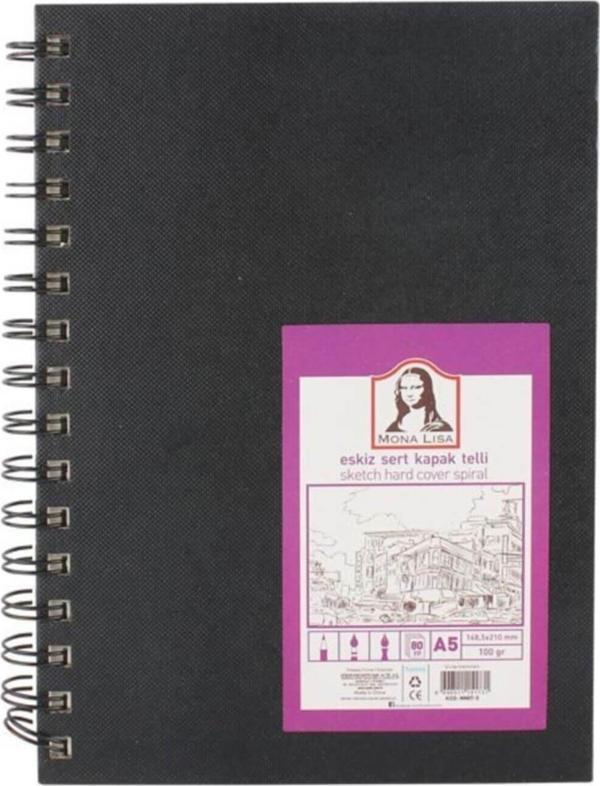 Südor Mona Lisa Sketch Sert Kapak Spiralli Eskiz Defteri A5 100 Gr. 80 Yp. - Image 1