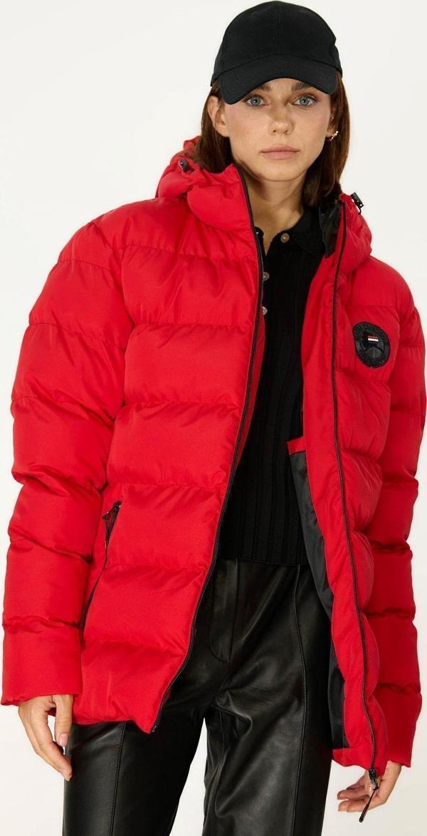 Kadın Kırmızı Rüzgar Geçirmez Şişme Kışlık Mont - Image 1