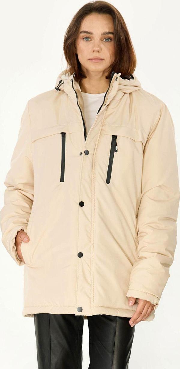 Kadın Kapüşonlu Rüzgar Geçirmez Astarlı Bej Kışlık Mont Kaban Parka - Image 1