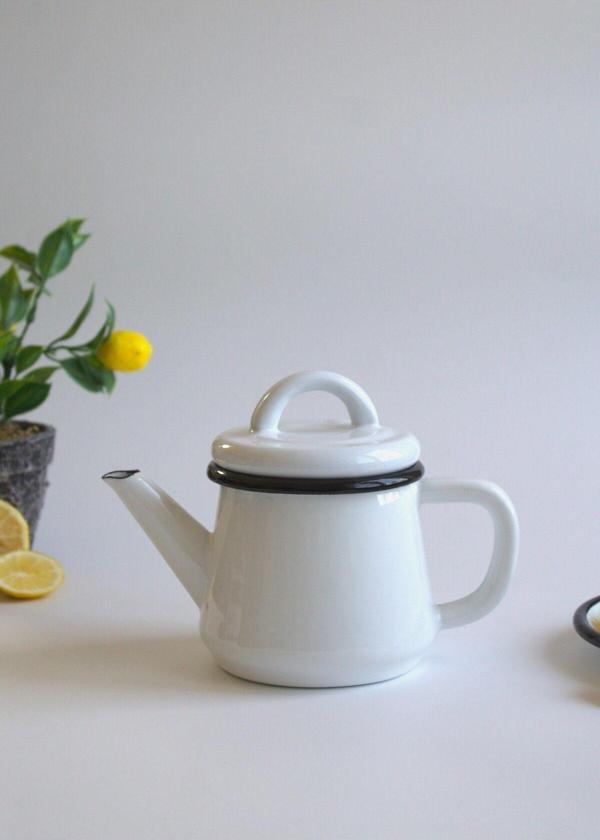 Elifle Emaye Demlik Siyah Beyaz 500 Ml Küçük Demlik Çaydanlık Çay Kupa Kahve - Image 1