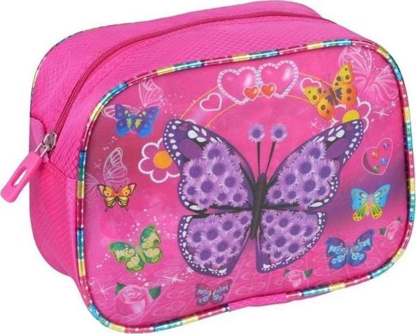 Relaxion  Çocuk Okul Pembe Kelebek Çiçekli Simli Desenli Kız Beslenme Çantası 20x25x10cm - Image 1