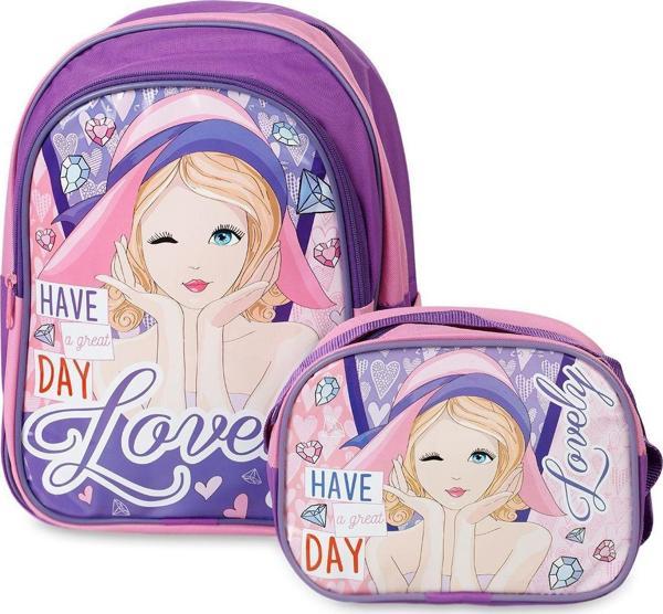 Mikro Muggle Love Girl İlk okul Çantası ve Beslenme Çantası 2li Set Pembe Mor - Image 1