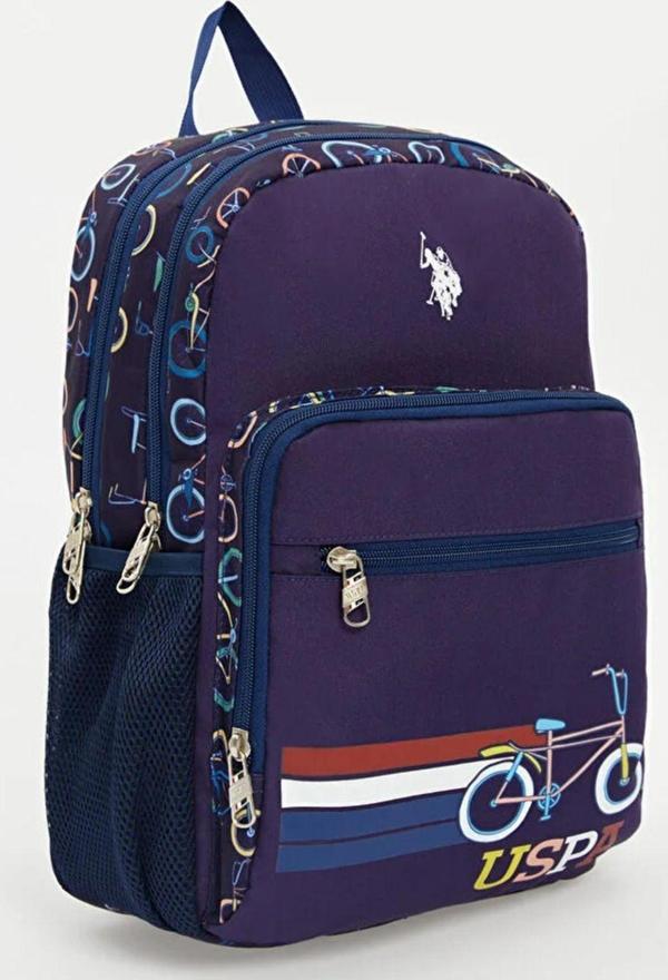 Us Polo Lacivert Bisiklet Desenli Unisex Okul Erkek Sırt Cantası - Image 1