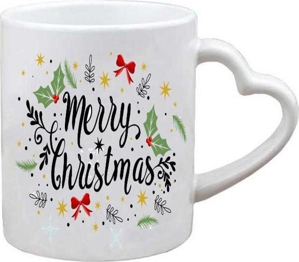 Kişiye Özel Yılbaşı Merry Christmas Noel Yeni Yıl Hediye Kalp Kulp Baskılı Kupa Bardak - Image 1