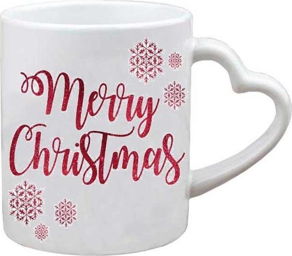 Kişiye Özel Yılbaşı Merry Christmas Noel Yeni Yıl Hediye Kalp Kulplu Baskılı Kupa Bardak - Image 1