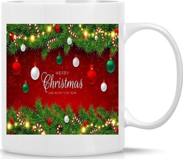 Kişiye Özel Yılbaşı Merry Christmas Noel Yeni Yıl Kulplu Baskılı Kupa Bardak - Image 1