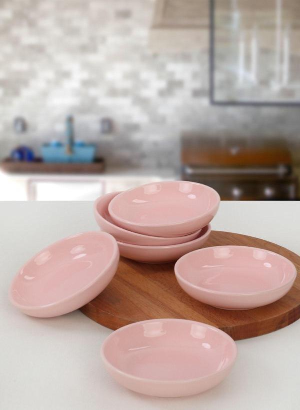 Keramika Açık Pembe Halka Çerezlik/Sosluk 13 Cm 6 Adet - Image 1