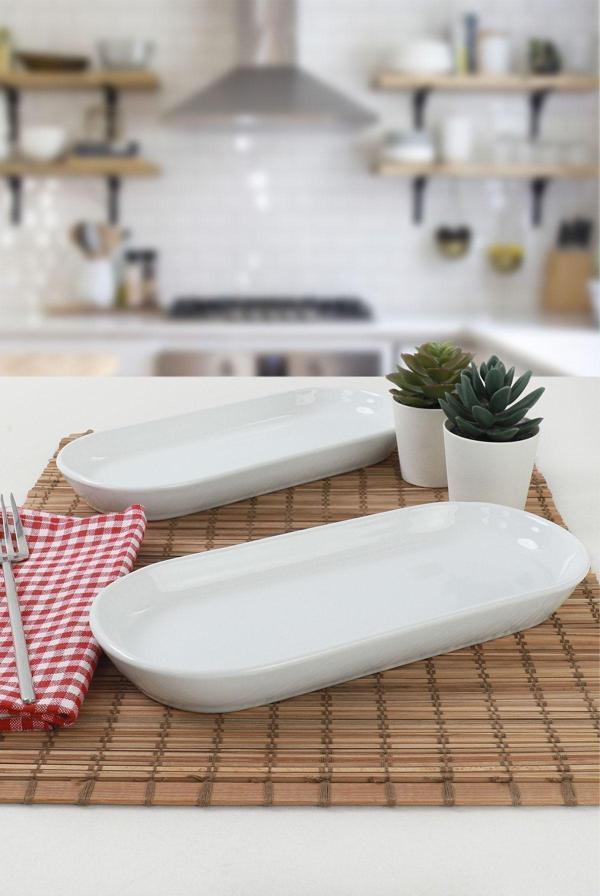 Keramika Beyaz Noyan Kayık Tabak 2 Adet 26 Cm - Image 1