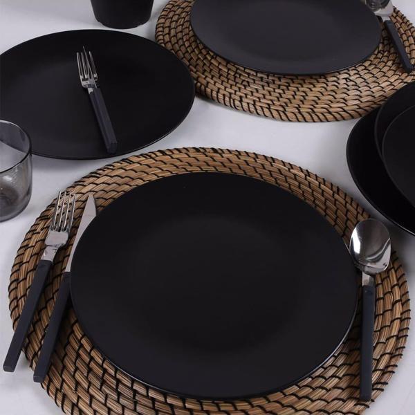 Keramika Mat Siyah Ege Servis Tabağı 25 Cm 6 Adet - Image 1