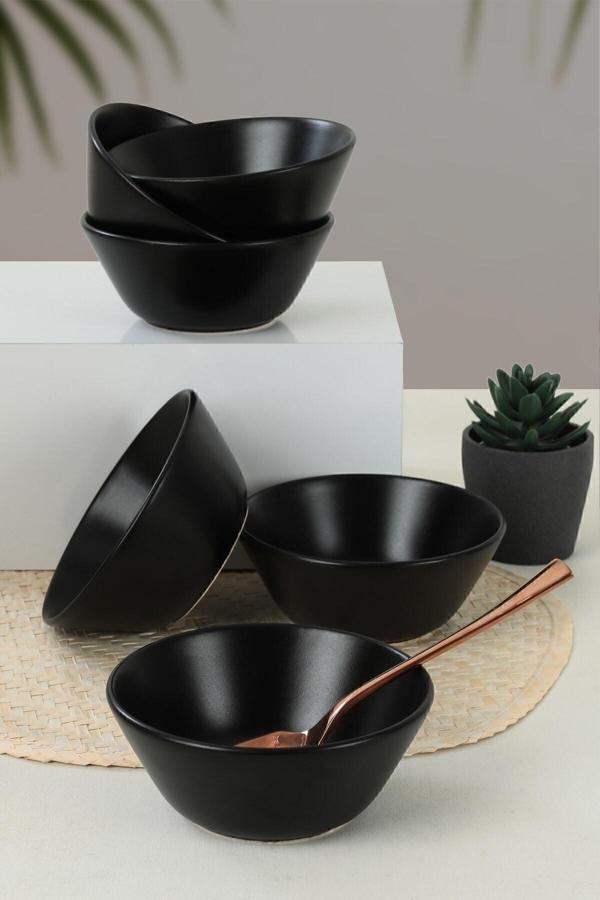 Keramika Mat Siyah Hitit Çorba Kasesi 14 Cm 6 Adet - Image 1