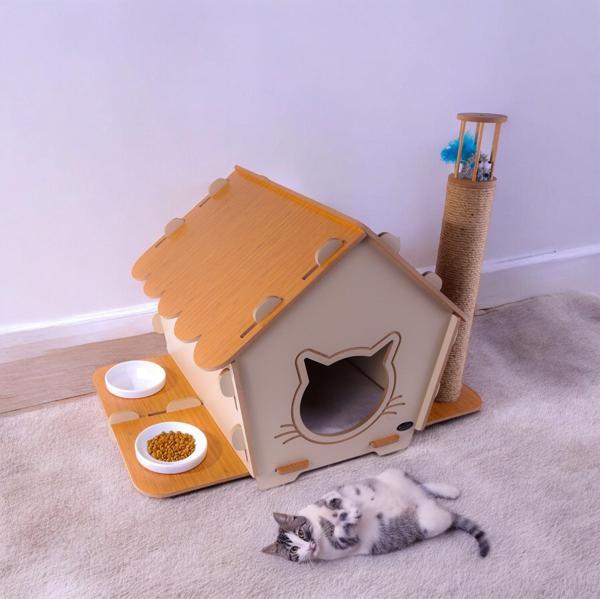 Patihomes 3'ü 1 Arada Kedi Tırmalama Evi - Kedi Mama Su Kaplı - Image 1