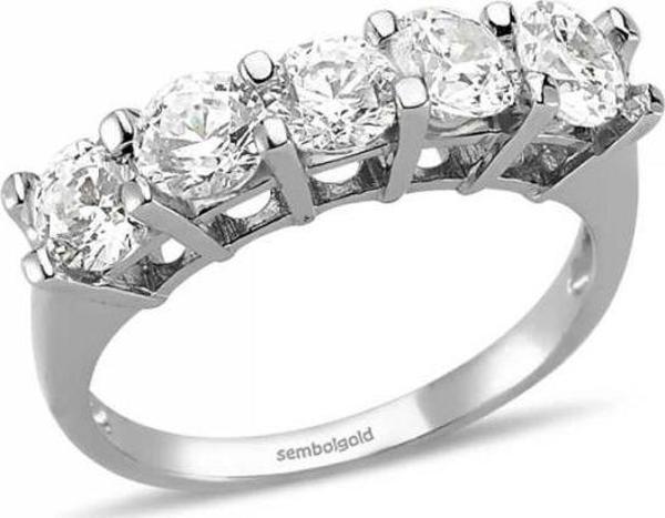 14 Ayar Altın 5 Taş Yüzük SWAROVSKİ Taşlı - Image 1