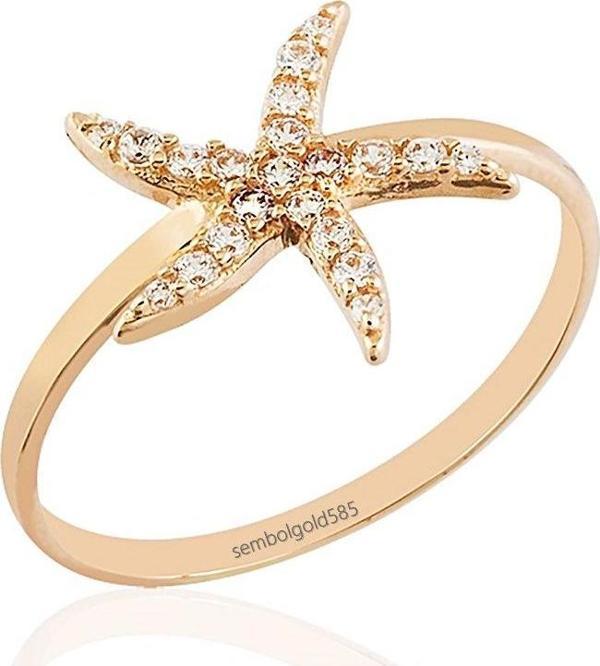 Deniz Yıldızı Rose Altın Yüzük 14K Gold Taşlı - Image 1