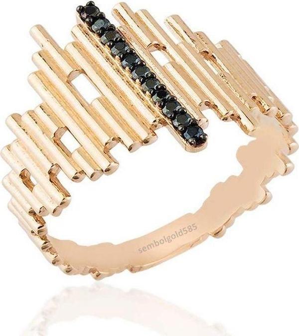 ZigZag Altın Yüzük Rose 14K Gold Onix Taşlı - Image 1