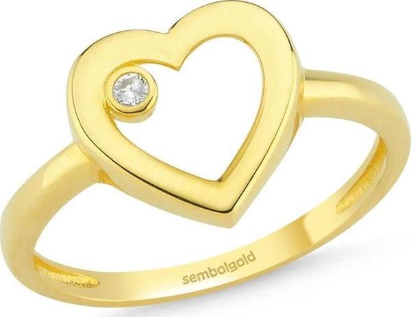 Kalp'li Altın Yüzük Tektaş ile 14K Gold - Image 1