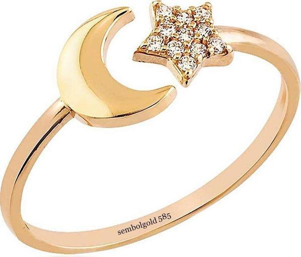Ayyıldız Rose Altın Yüzük 14K Gold Taşlı - Image 1