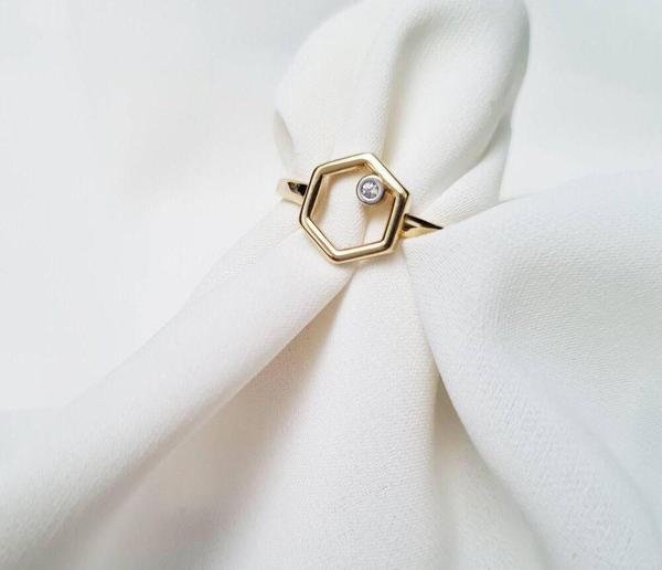 Hexagon Altın Yüzük 14K Modern - Image 1