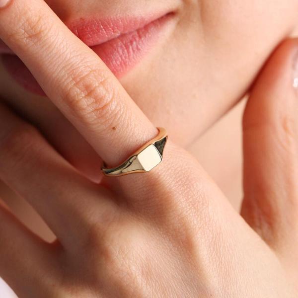 14K Altın Şövalye Yüzük (Kişiselleştir) Kare 0,6 cm - Image 1