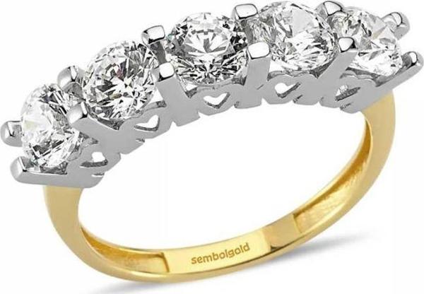 14 Ayar Altın 5 Taş Yüzük SWAROVSKİ Taşlı - Image 1