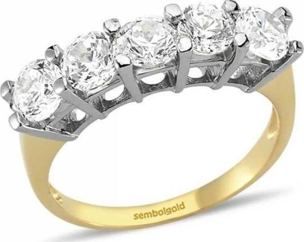 14 Ayar Altın 5 Taş Yüzük SWAROVSKİ Taşlı - Image 1
