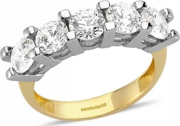14 Ayar Altın 5 Taş Yüzük SWAROVSKİ Taşlı - Image 1