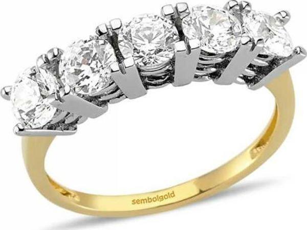14 Ayar Altın 5 Taş Yüzük SWAROVSKİ Taşlı - Image 1