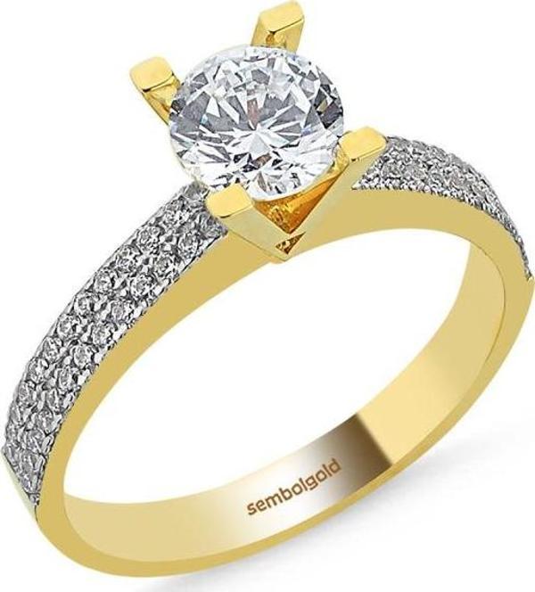 Altın Tektaş Yüzük Swarovski Taşlı - Image 1
