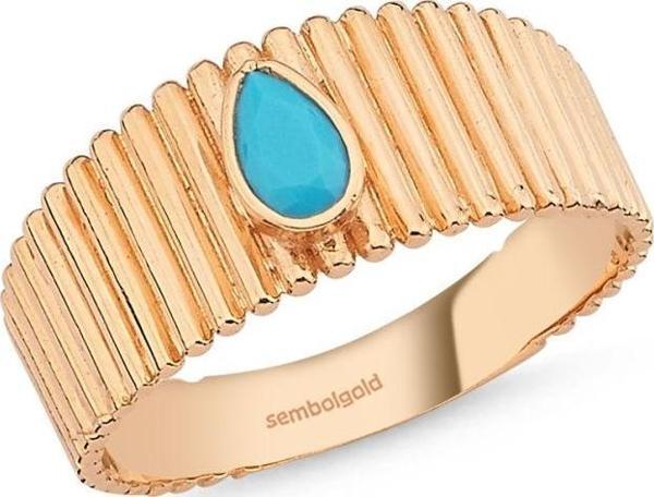 Altın Yüzük 14K Rose ZigZag Firuze Taşlı - Image 1