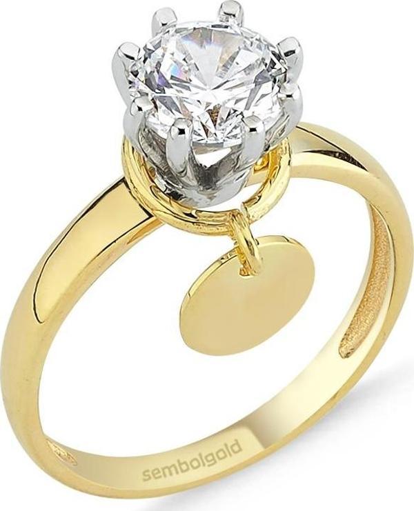 Altın Tektaş Yüzük Sarı Beyaz 1,00 karat Zirconia Sevgililer Günü - Image 1