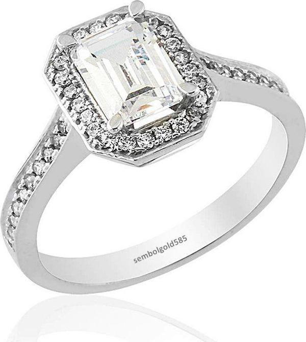 Baget Taşlı Beyaz Altın Tektaş Yüzük 14K Gold - Image 1