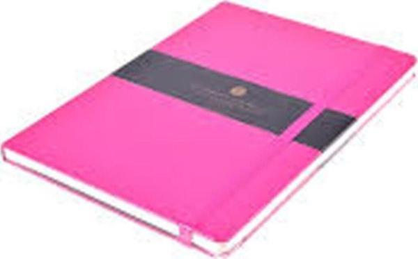 Faber-Castell A6 80 Yaprak Çizgisiz Suni Deri Kapak Lastikli Fosforlu Pembe Defter - Image 1
