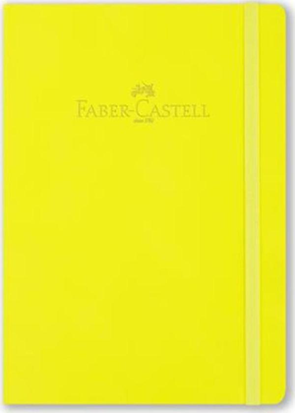 Faber-Castell A6 80 Yaprak Çizgisiz Suni Deri Kapak Lastikli Fosforlu Sarı Defter - Image 1