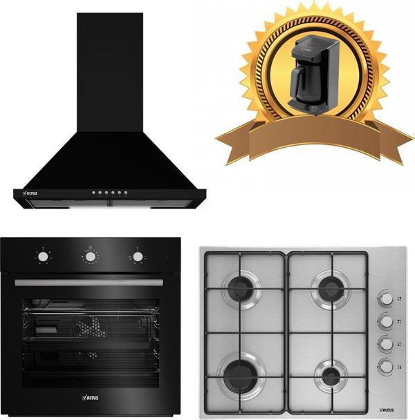 Altus Siyah Inox Eko Ankastre Set 521 B Conic Davlumbaz -181 GID Inox Ocak - 133 B Turbo Fırın - Image 1