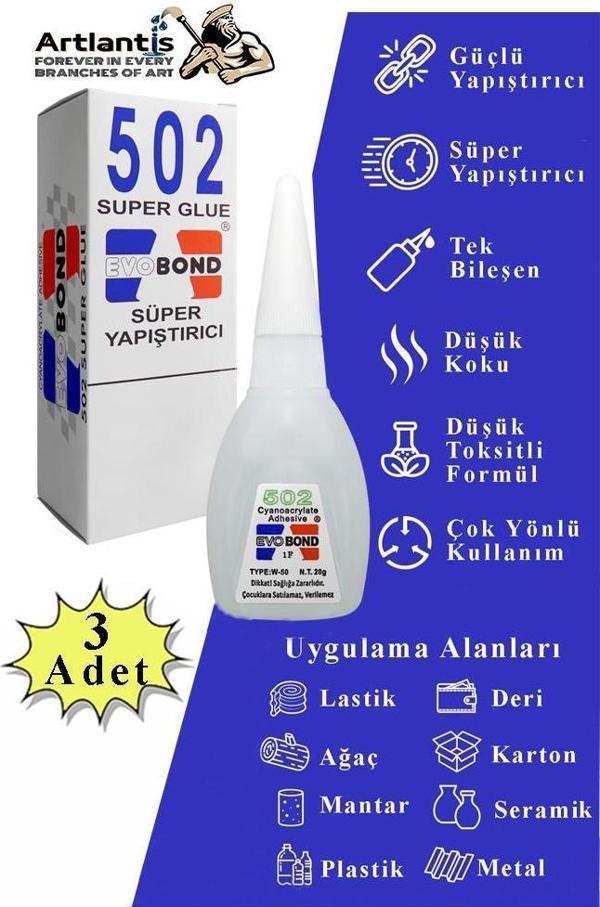 502 Japon Yapıştırıcı 3 Adet 20 gr Hızlı Yapıştırıcı Evobond 502 Süper Yapıştırrıcı Orjinal Seramik Plastik Metal - Image 1