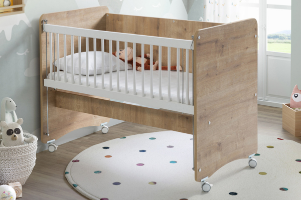 BW1061 - Pratik Tekerlekli Anne Yanı Bebek Beşik Ahşap 60x120  - Image 1