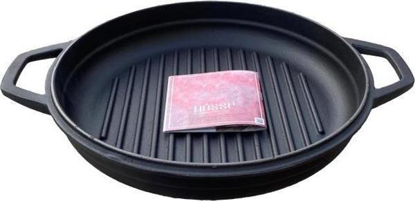 HOSSE 28 cm Yuvarlak Demir Döküm Grill Tava Çift Kulplu Siyah - Image 1