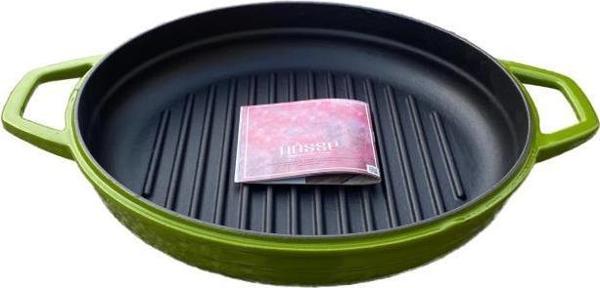 HOSSE 28 cm Yuvarlak Demir Döküm Grill Tava Çift Kulplu Yeşil - Image 1