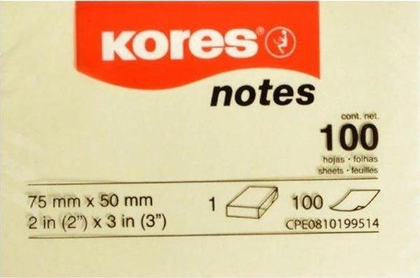 Kores Yapışkanlı Sarı Not Kağıtları 75x50mm, 100 sayfalık blok 46057 - Image 1