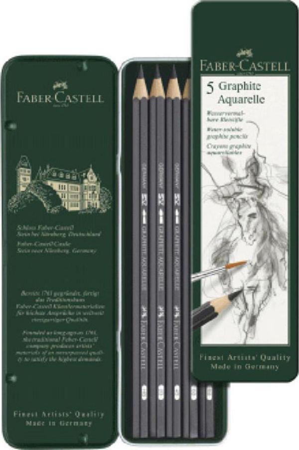 Faber-Castell Graphite Aquarelle Suda Çözünür Çizim Kalemi 5`Li Metal Kutu - Image 1