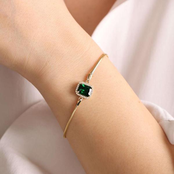 14 Ayar Altın Balıksırtı Bileklik Emerald - Image 1
