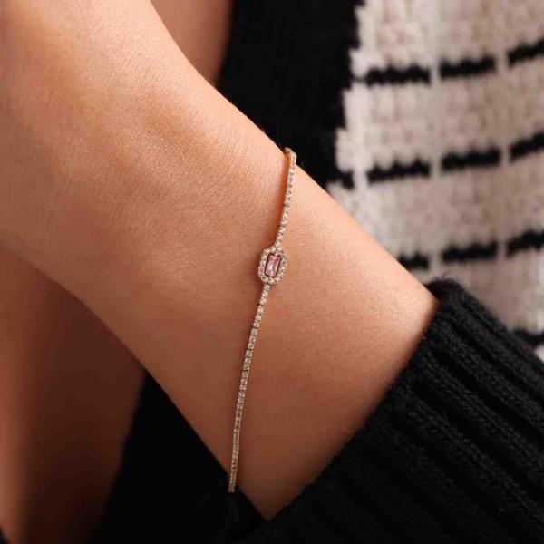 Su Yolu Altın Baget Bileklik Pink Topaz - Image 1