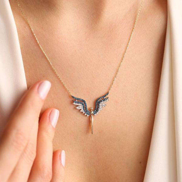 14 Ayar Altın Angel Kolye Blue Topaz - Image 1