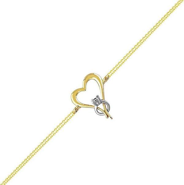 Altın Zincir Bileklik Kalp Tektaş 14K Gold - Image 1